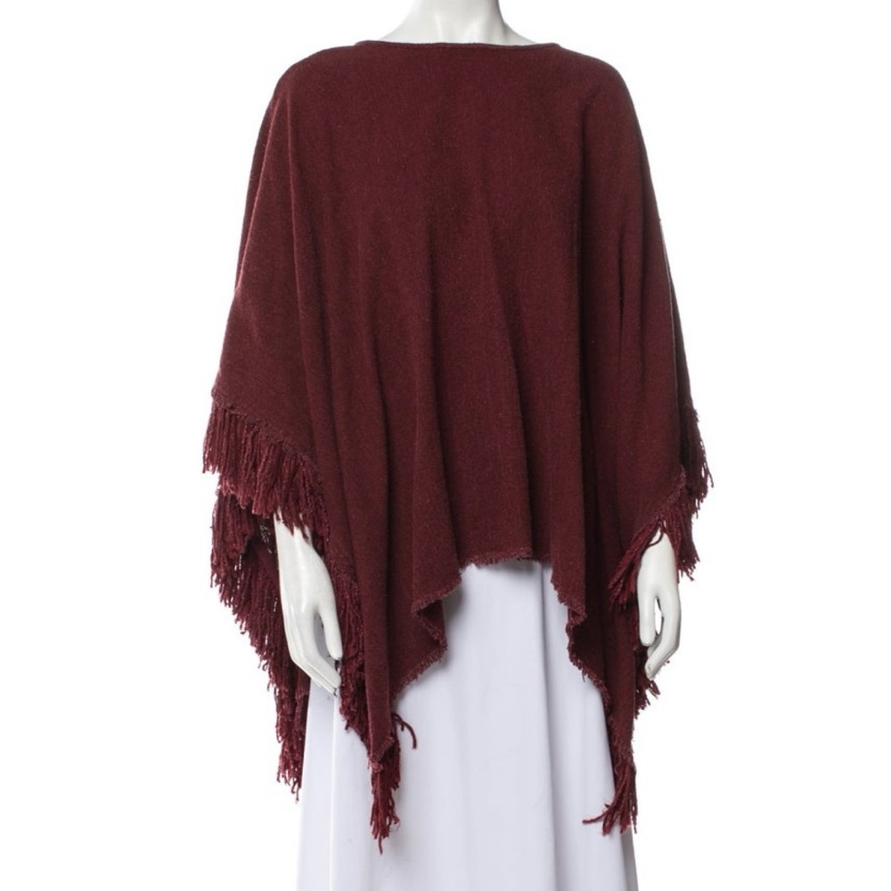 Isabel Marant Burgundy Silk Heavyweight Fringe Poncho